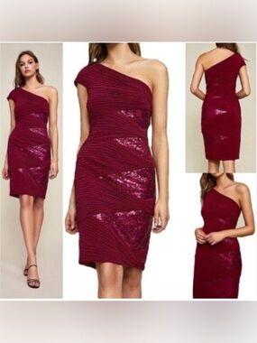 Tadashi Shoji One-Shoulder Burgundy Sequin Cocktail Dress